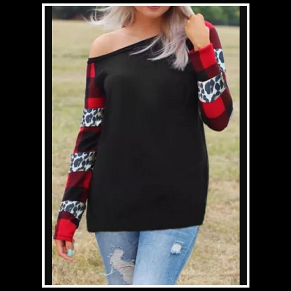 ‼️CLEARANCE PRICE FIRM‼️Plaid&Leopard Print Long Sleeve Top🖤 - Picture 3 of 9